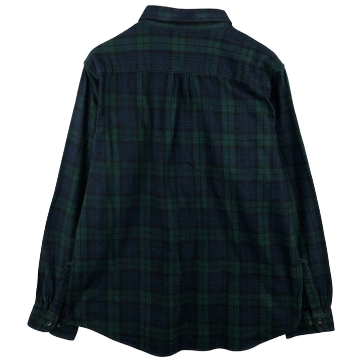 LLBean Blackwatch Check Long Sleeve Button-Down Flannel Check Shirt, Men's Size L cotton green type Vintage Second Hand