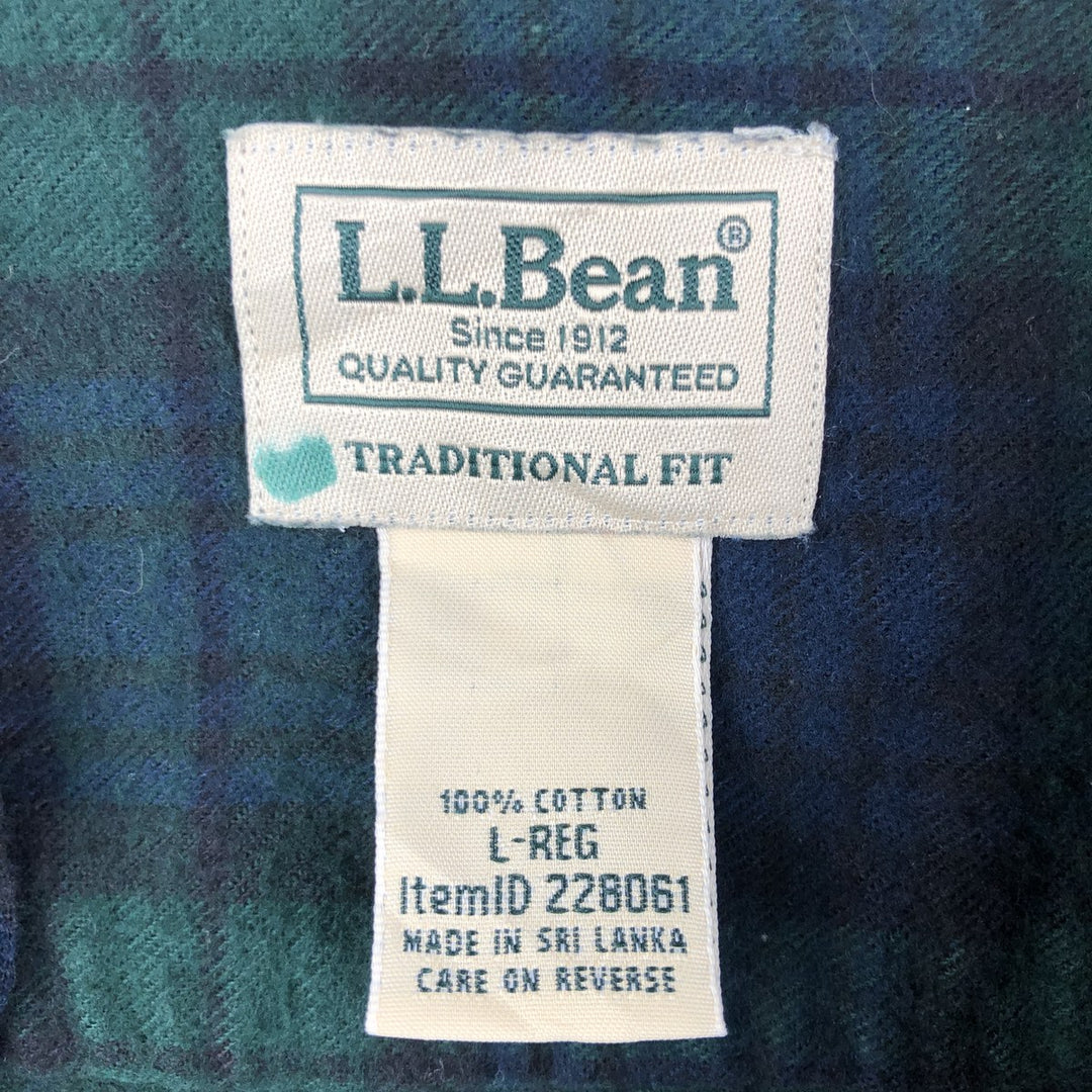 LLBean Blackwatch Check Long Sleeve Button-Down Flannel Check Shirt, Men's Size L cotton green type Vintage Second Hand