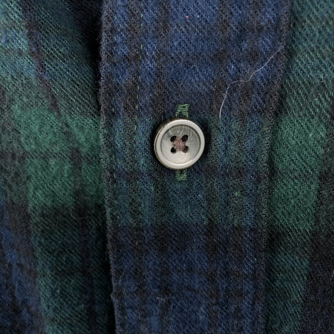 LLBean Blackwatch Check Long Sleeve Button-Down Flannel Check Shirt, Men's Size L cotton green type Vintage Second Hand