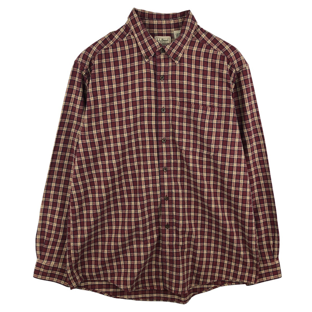 LLBean Long Sleeve Button Down Flannel Check Shirt, Men's Size L cotton red type Vintage Second Hand