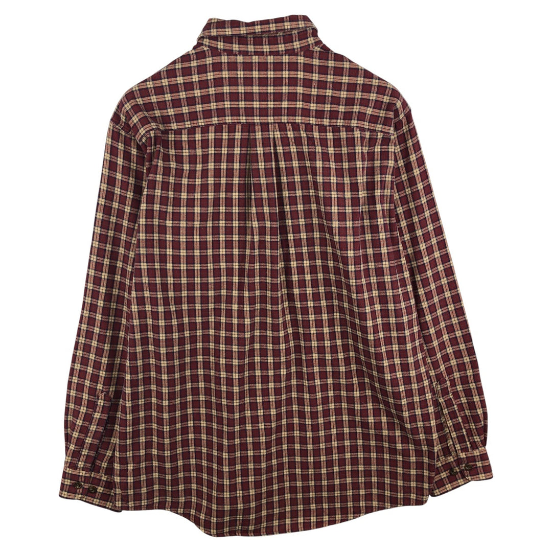 LLBean Long Sleeve Button Down Flannel Check Shirt, Men's Size L cotton red type Vintage Second Hand