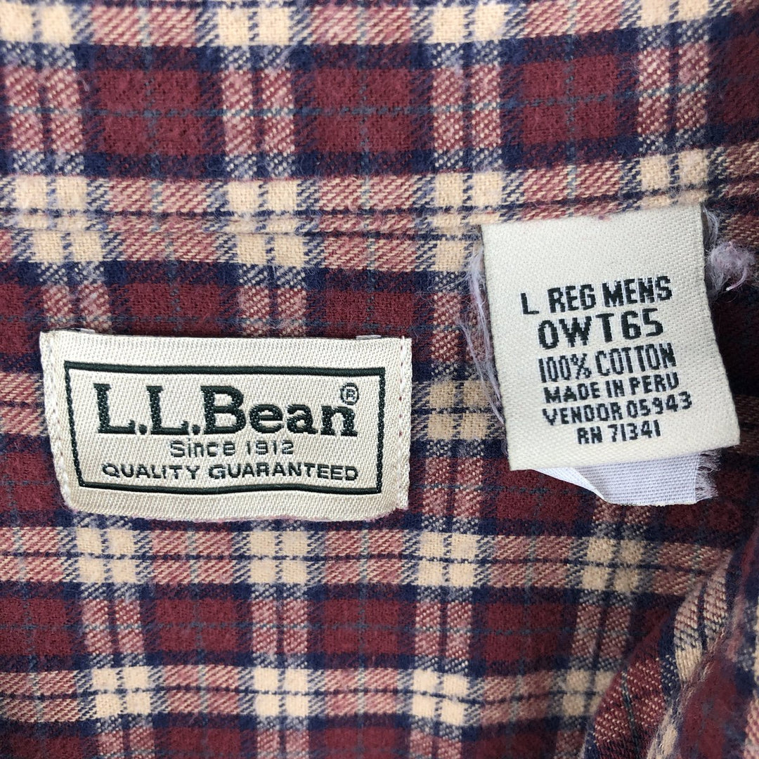 LLBean Long Sleeve Button Down Flannel Check Shirt, Men's Size L cotton red type Vintage Second Hand
