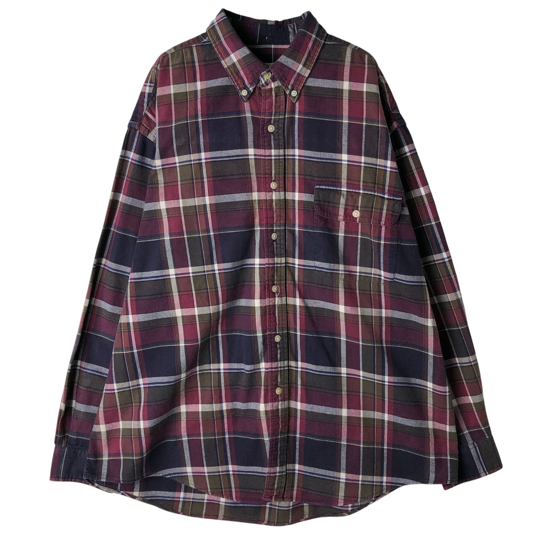 Eddie Bauer Long Sleeve Button-Down Light Flannel Check Shirt, Men's XL cotton Red type red-purple Vintage Second Hand