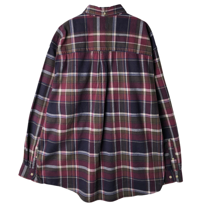 Eddie Bauer Long Sleeve Button-Down Light Flannel Check Shirt, Men's XL cotton Red type red-purple Vintage Second Hand