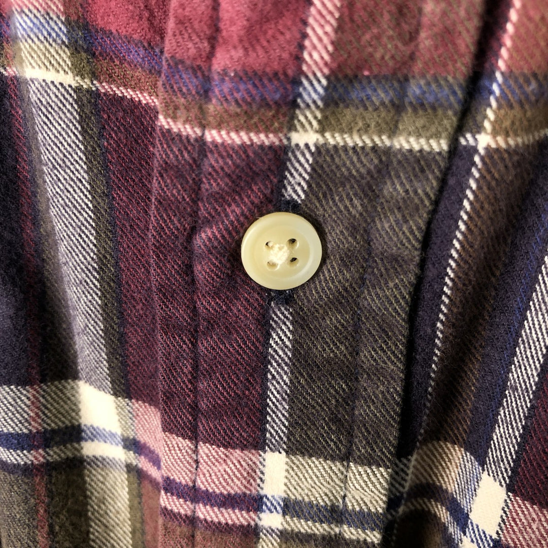 Eddie Bauer Long Sleeve Button-Down Light Flannel Check Shirt, Men's XL cotton Red type red-purple Vintage Second Hand