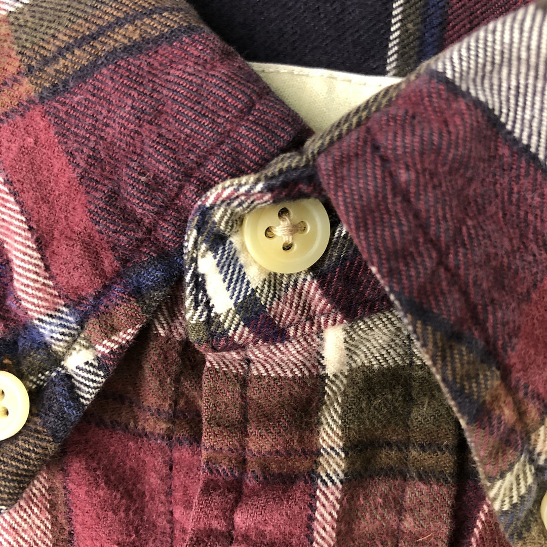 Eddie Bauer Long Sleeve Button-Down Light Flannel Check Shirt, Men's XL cotton Red type red-purple Vintage Second Hand