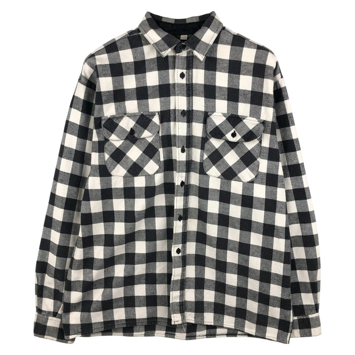 NORWEGIAN Buffalo Check Long Sleeve Heavy Flannel Check Shirt, Men's Size L cotton black type Vintage Second Hand