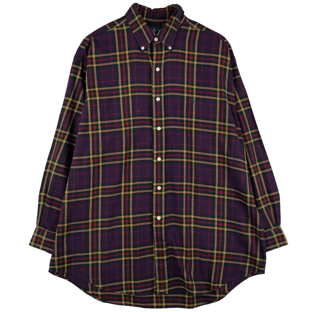 Ralph Lauren BLAKE long sleeve button down check shirt, men's size L cotton purple type Vintage Second Hand