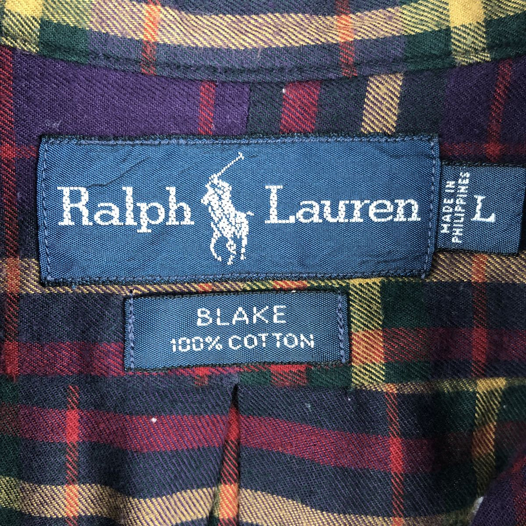 Ralph Lauren BLAKE long sleeve button down check shirt, men's size L cotton purple type Vintage Second Hand