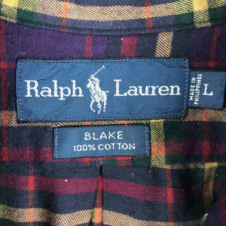 Ralph Lauren BLAKE long sleeve button down check shirt, men's size L cotton purple type Vintage Second Hand