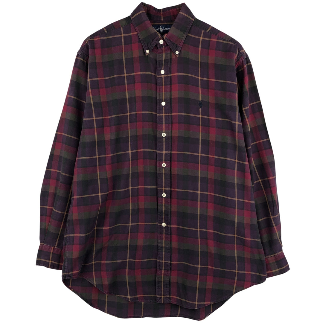Ralph Lauren long sleeve button down check shirt, men's size M cotton red type Vintage Second Hand