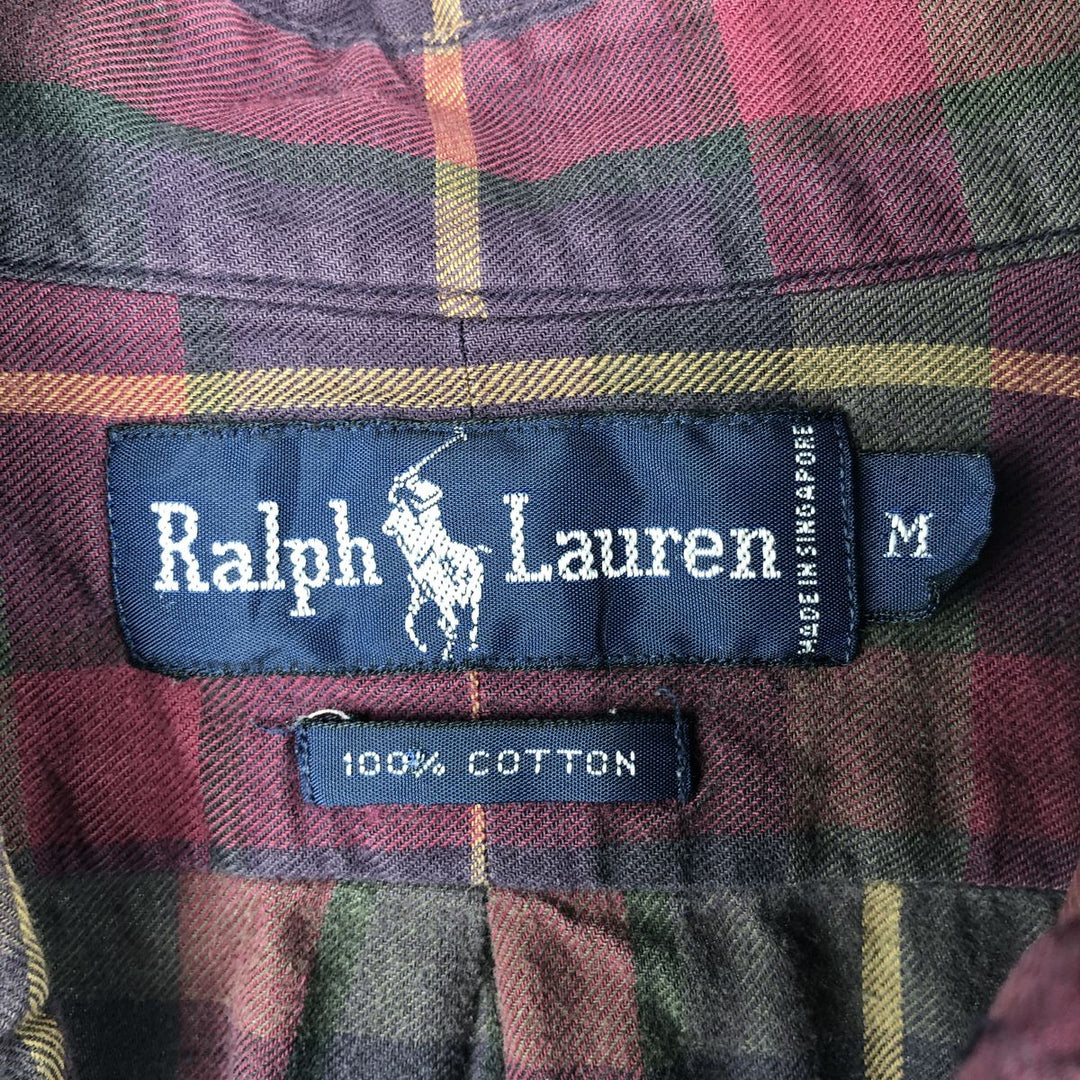 Ralph Lauren long sleeve button down check shirt, men's size M cotton red type Vintage Second Hand