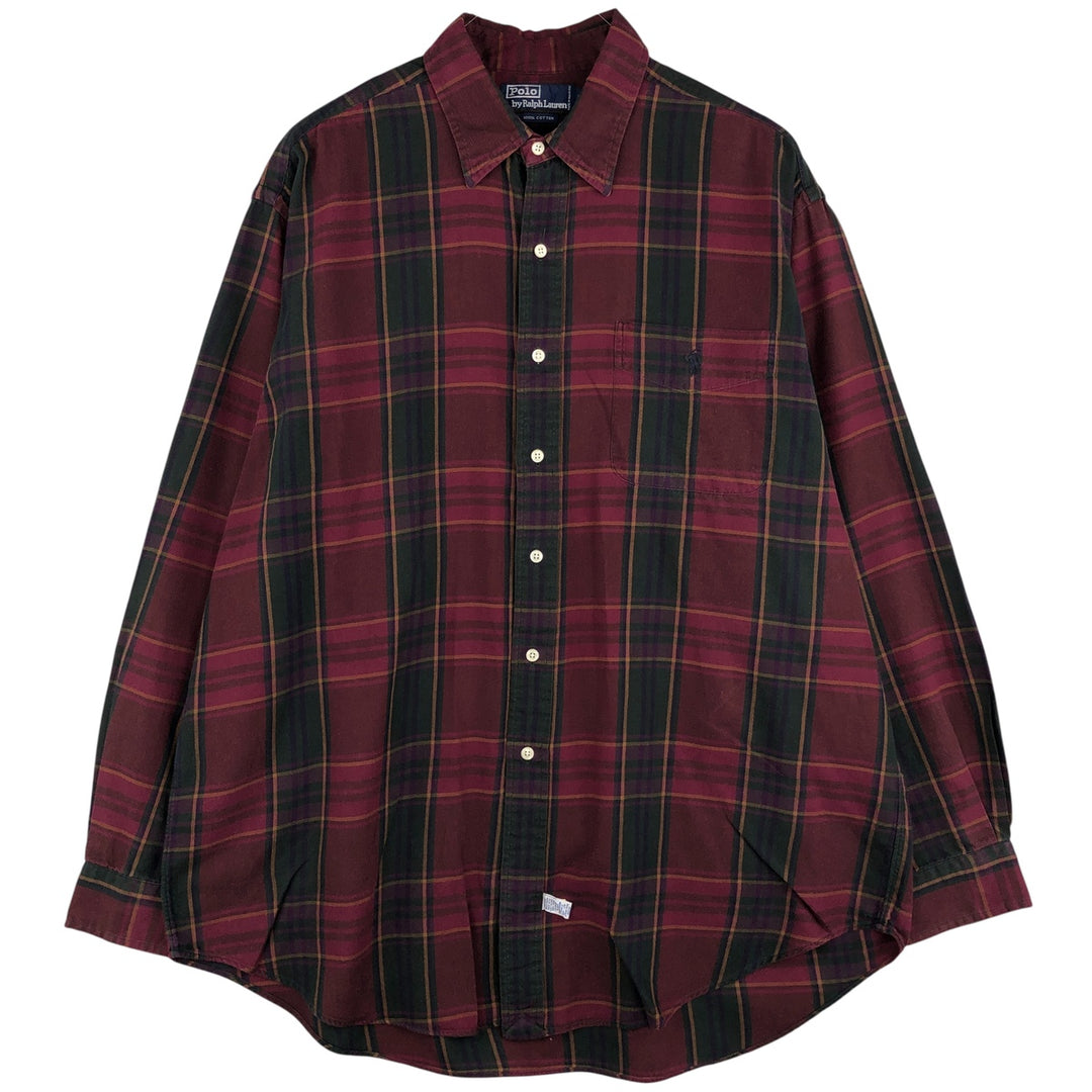 Ralph Lauren POLO by Ralph Lauren long sleeve cotton check shirt, men's XL size cotton red type Vintage Second Hand