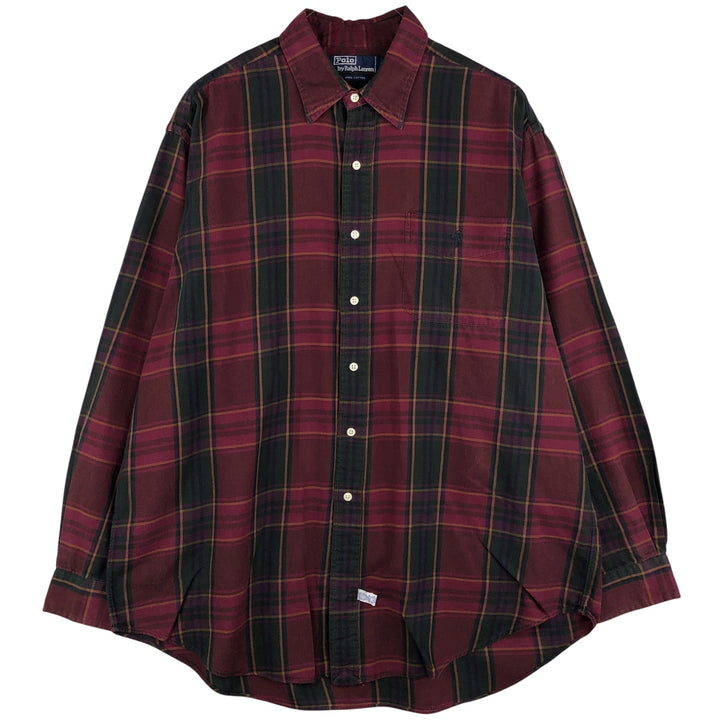 Ralph Lauren POLO by Ralph Lauren long sleeve cotton check shirt, men's XL size cotton red type Vintage Second Hand