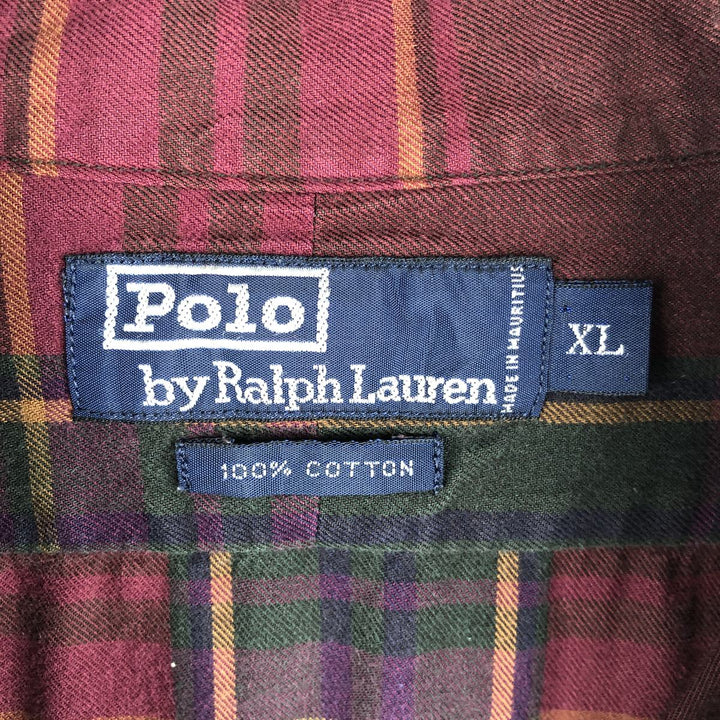 Ralph Lauren POLO by Ralph Lauren long sleeve cotton check shirt, men's XL size cotton red type Vintage Second Hand