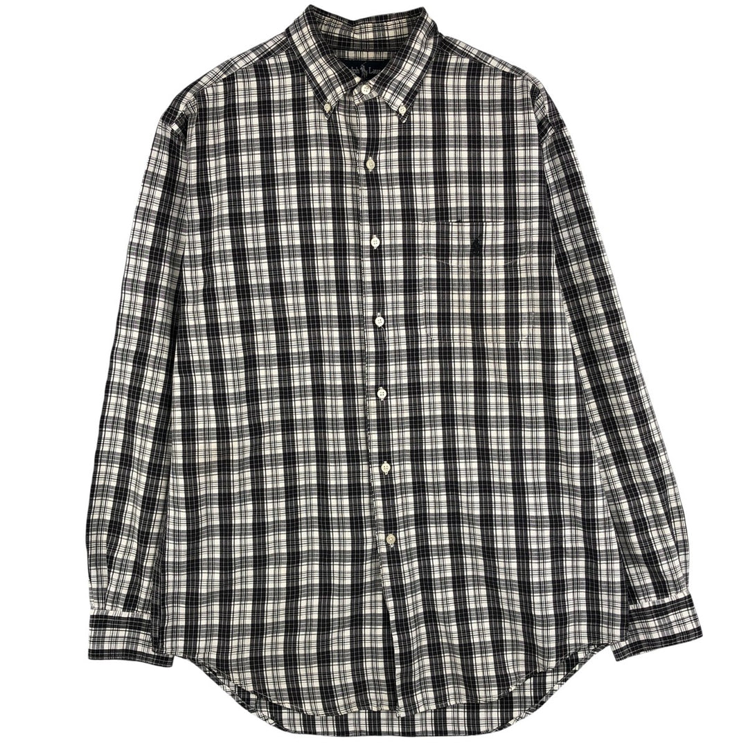 Ralph Lauren MARLOWE long sleeve button down check shirt, men's size M cotton black type Vintage Second Hand