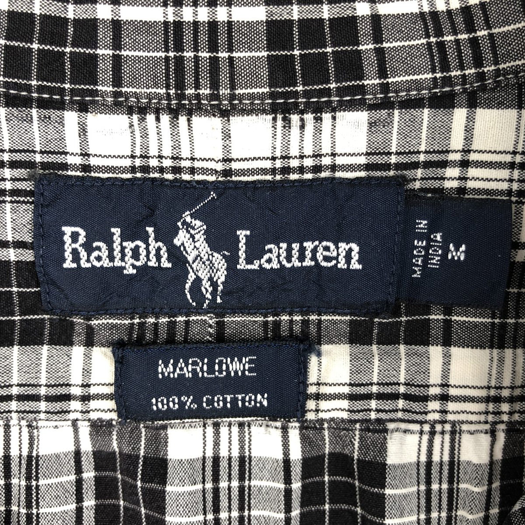 Ralph Lauren MARLOWE long sleeve button down check shirt, men's size M cotton black type Vintage Second Hand