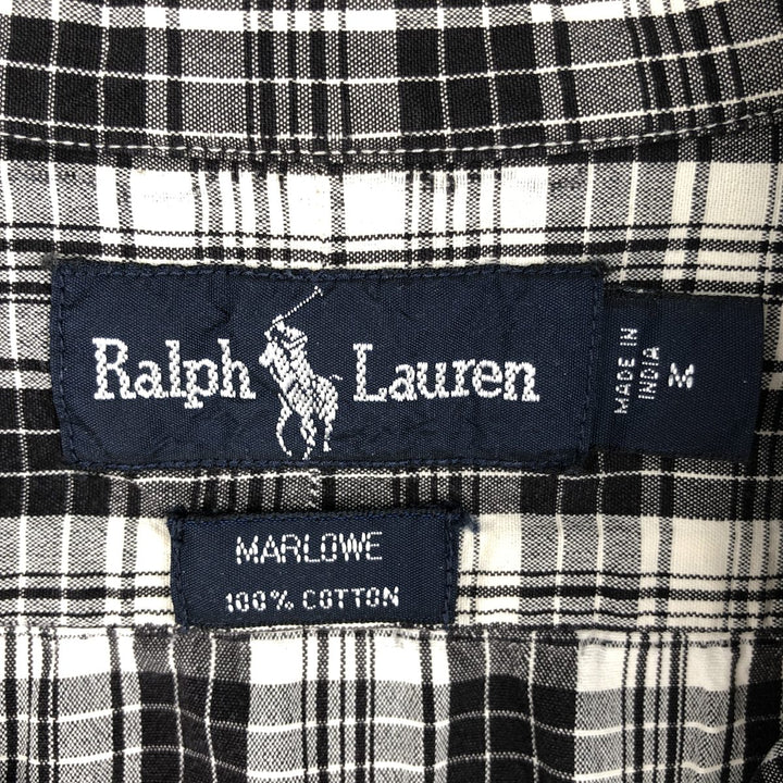 Ralph Lauren MARLOWE long sleeve button down check shirt, men's size M cotton black type Vintage Second Hand