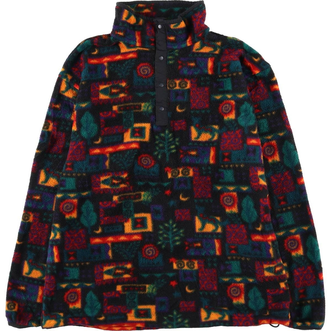 90'S LLBean all-over print half-snap fleece pullover, men's size M, vintage unclear black type Vintage Second Hand
