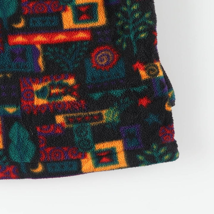 90'S LLBean all-over print half-snap fleece pullover, men's size M, vintage unclear black type Vintage Second Hand