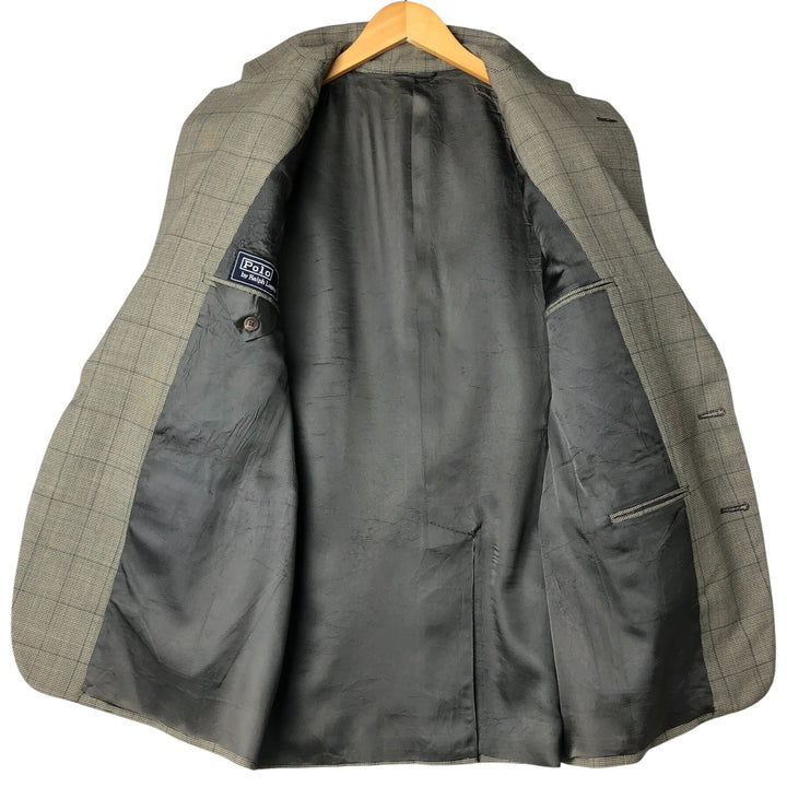 1990'S Ralph Lauren POLO by Ralph Lauren Check Pattern Wool Tailored Jacket, Made in USA, Men's Size M (approx.), Vintage unclear black type Vintage Second Hand