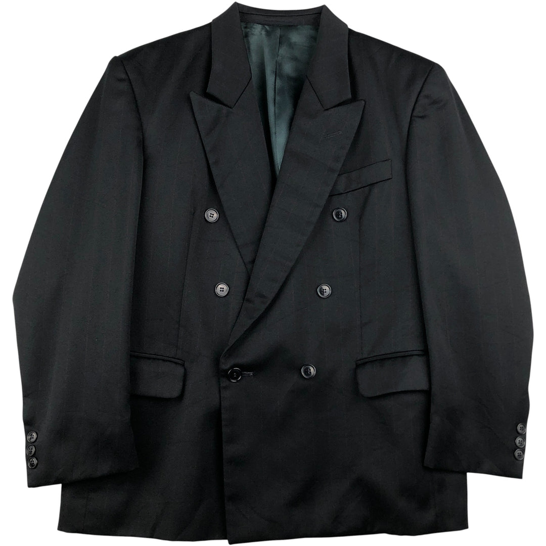 Vintage TIVOLI striped pattern double-breasted peak lapel wool tailored jacket, men's size M wool black type Vintage Second Hand