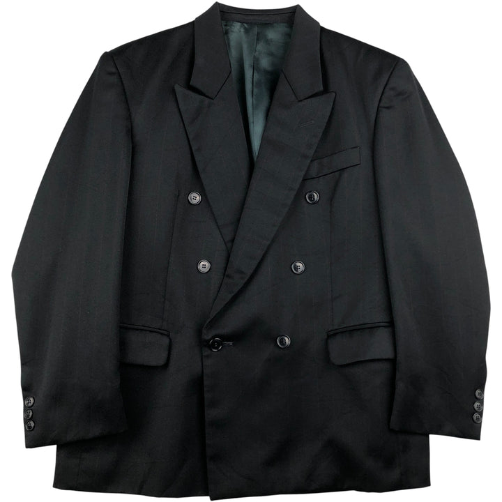 Vintage TIVOLI striped pattern double-breasted peak lapel wool tailored jacket, men's size M wool black type Vintage Second Hand