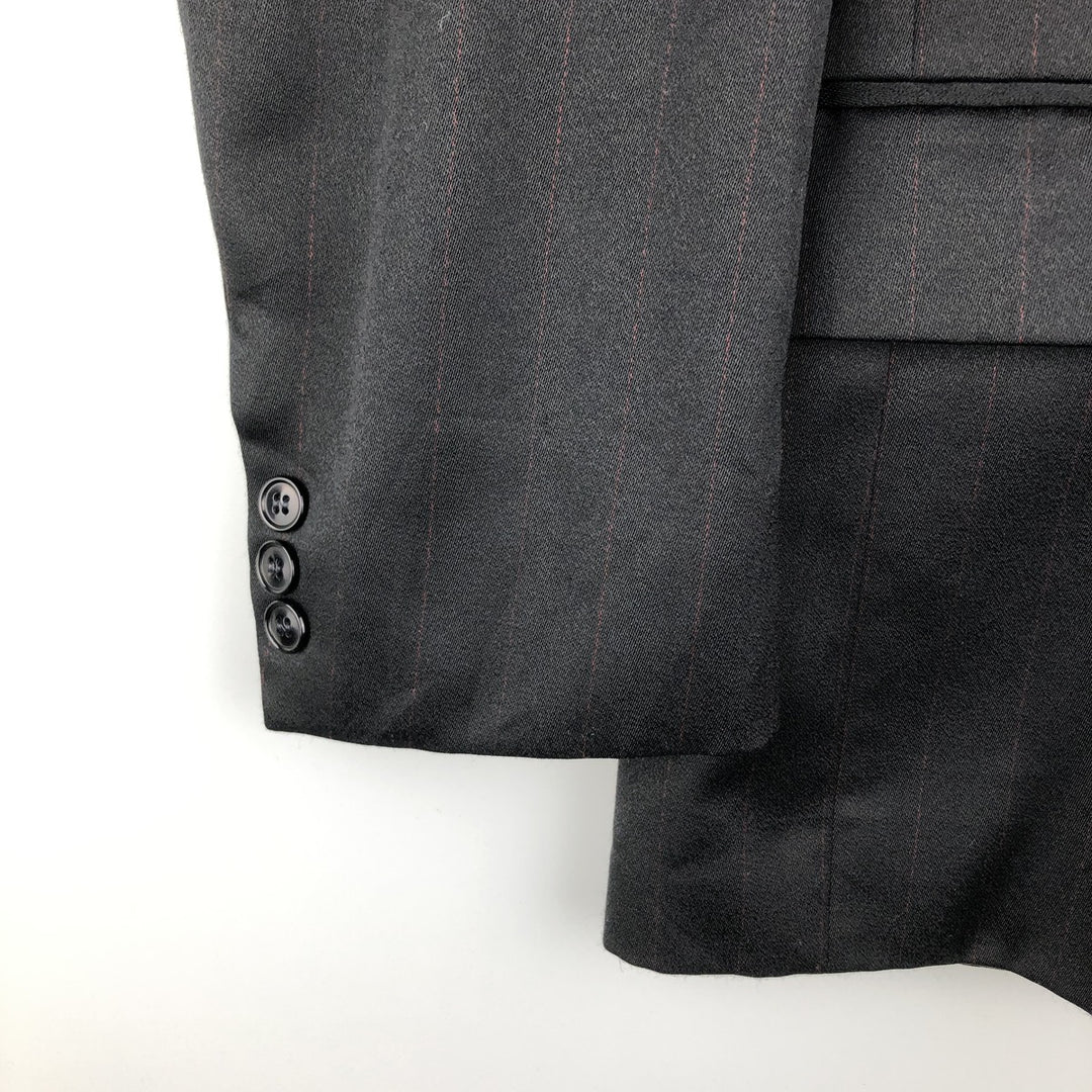 Vintage TIVOLI striped pattern double-breasted peak lapel wool tailored jacket, men's size M wool black type Vintage Second Hand