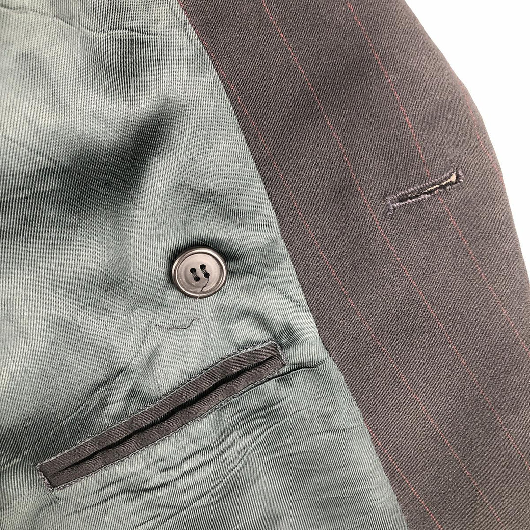 Vintage TIVOLI striped pattern double-breasted peak lapel wool tailored jacket, men's size M wool black type Vintage Second Hand