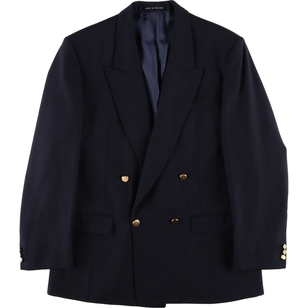 Pin stripe double-breasted peak lapel navy blazer, tailored jacket, made in the UK, size M wool navy blue type Vintage Second Hand