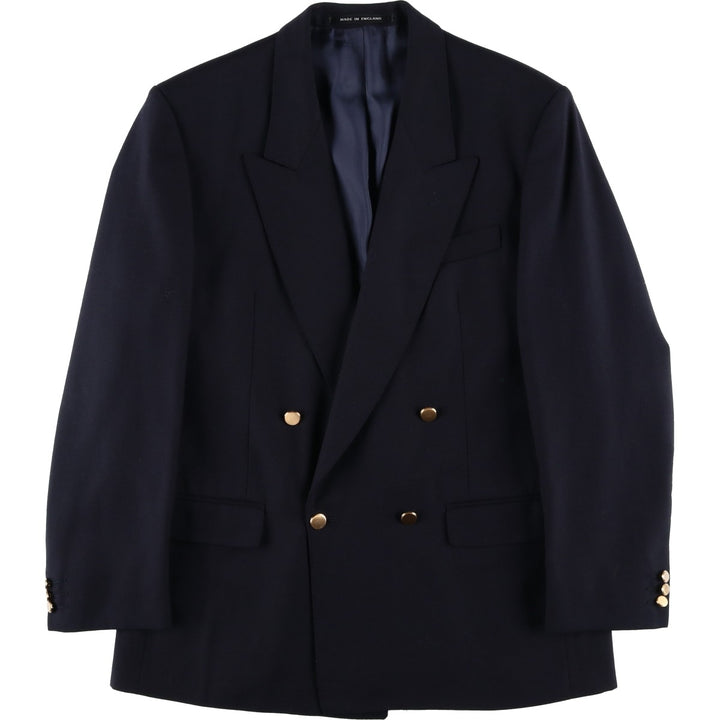 Pin stripe double-breasted peak lapel navy blazer, tailored jacket, made in the UK, size M wool navy blue type Vintage Second Hand