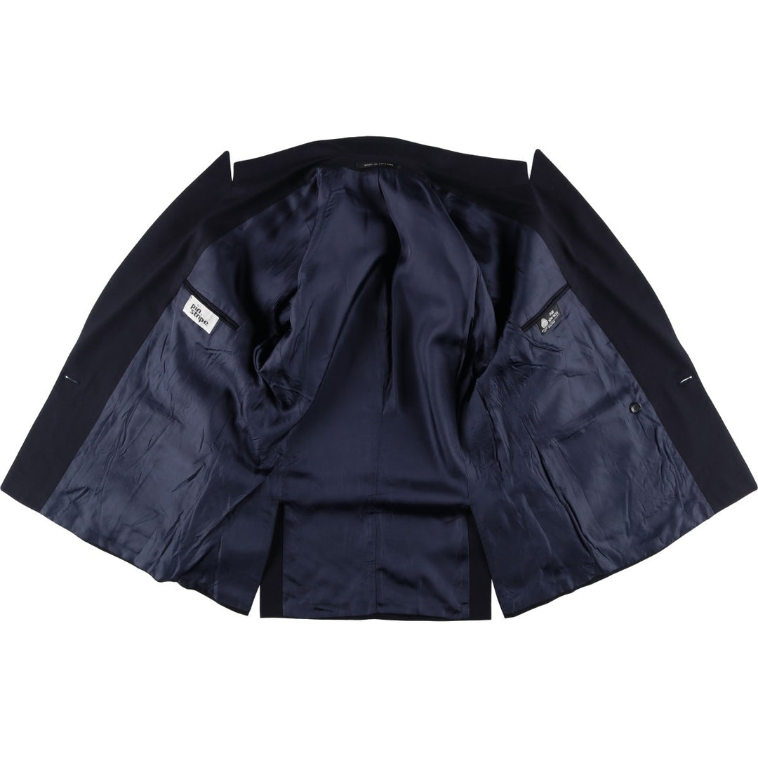 Pin stripe double-breasted peak lapel navy blazer, tailored jacket, made in the UK, size M wool navy blue type Vintage Second Hand