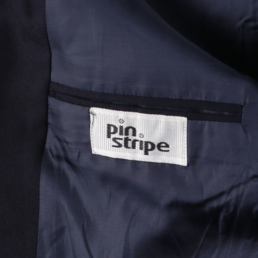 Pin stripe double-breasted peak lapel navy blazer, tailored jacket, made in the UK, size M wool navy blue type Vintage Second Hand