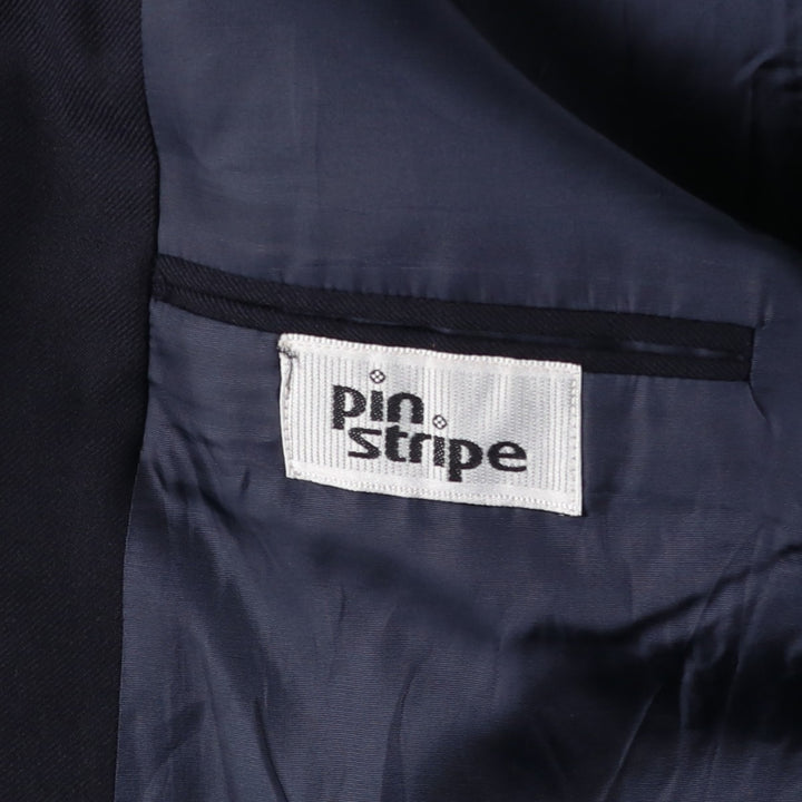Pin stripe double-breasted peak lapel navy blazer, tailored jacket, made in the UK, size M wool navy blue type Vintage Second Hand