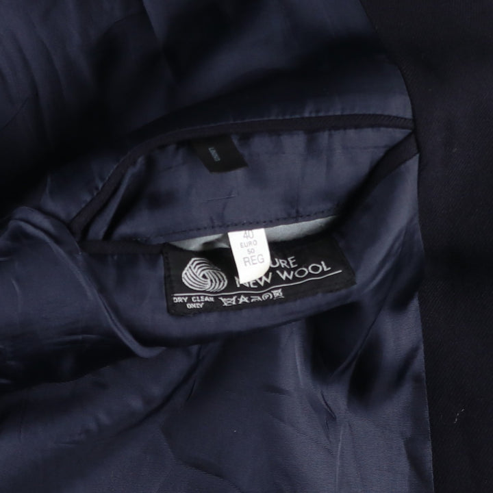 Pin stripe double-breasted peak lapel navy blazer, tailored jacket, made in the UK, size M wool navy blue type Vintage Second Hand