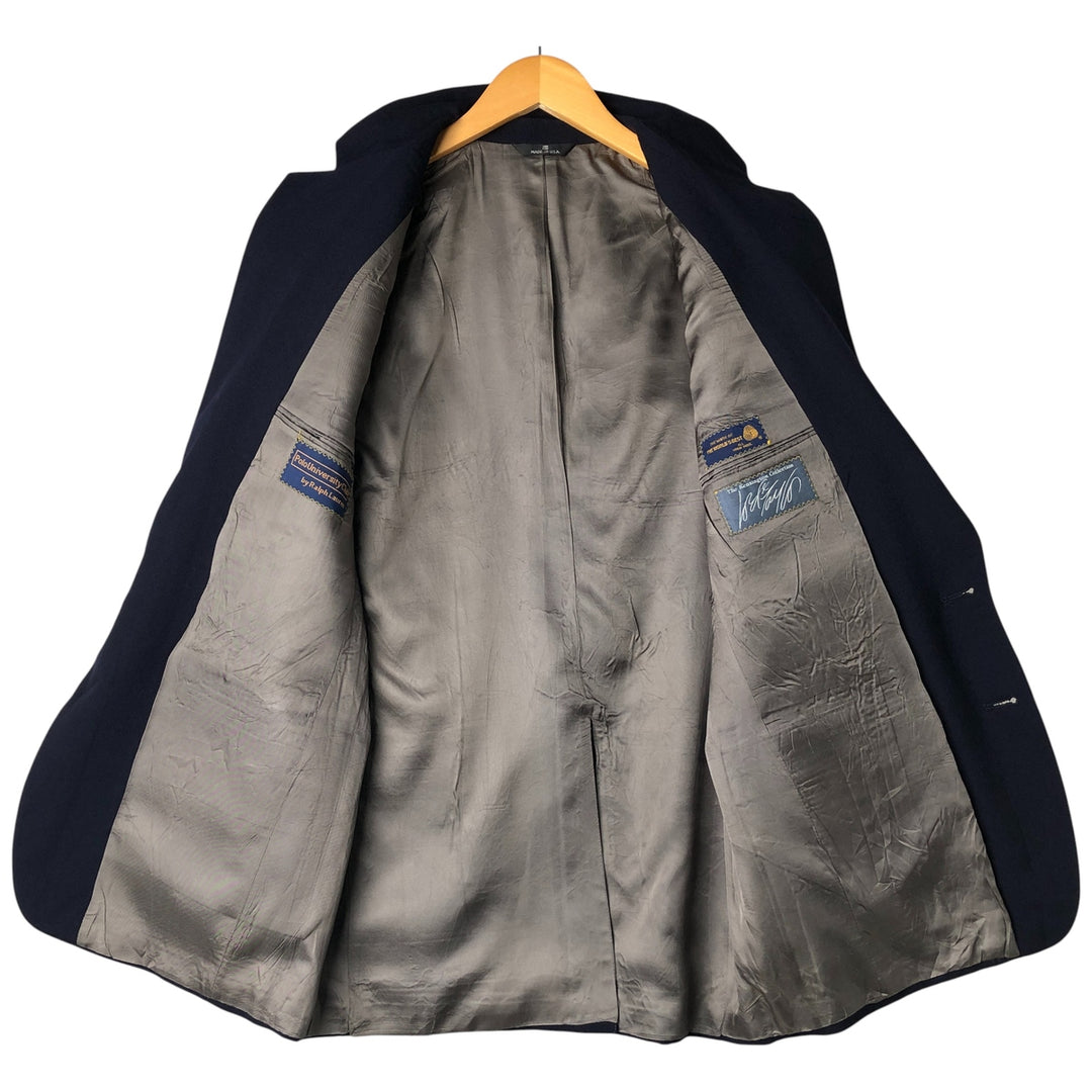 1990'S Ralph Lauren POLO UNIVERSITY CLUB Navy Blazer Tailored Jacket, Made in USA, Men's Size M (Equivalent), Vintage wool navy blue type Vintage Second Hand