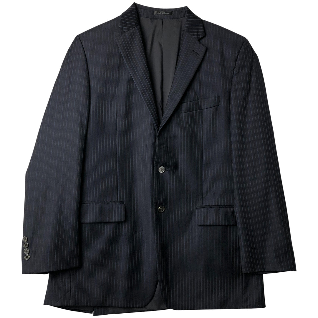 Ralph Lauren Lauren Striped Wool Tailored Jacket, Made in Canada, Men's Size M wool navy blue type Vintage Second Hand