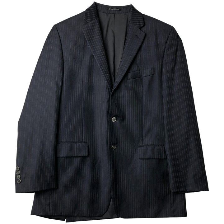 Ralph Lauren Lauren Striped Wool Tailored Jacket, Made in Canada, Men's Size M wool navy blue type Vintage Second Hand