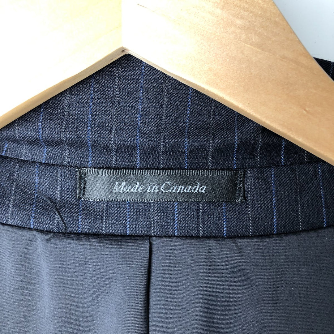 Ralph Lauren Lauren Striped Wool Tailored Jacket, Made in Canada, Men's Size M wool navy blue type Vintage Second Hand