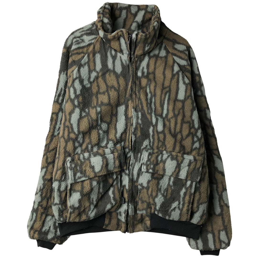 Himalayan Camouflage Pattern Treebark Camo Fleece Jacket, Made in USA, Men's Size L polyester brown type Vintage Second Hand