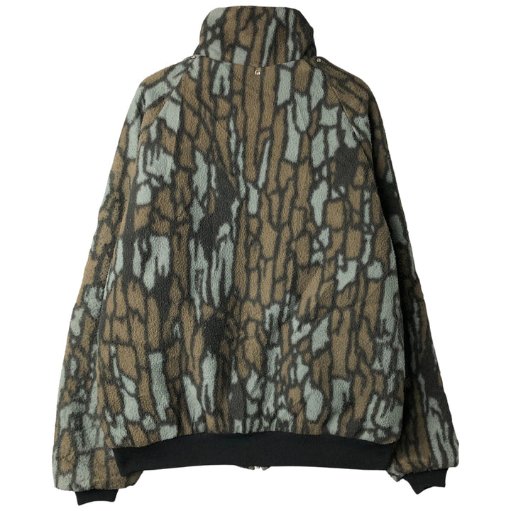 Himalayan Camouflage Pattern Treebark Camo Fleece Jacket, Made in USA, Men's Size L polyester brown type Vintage Second Hand