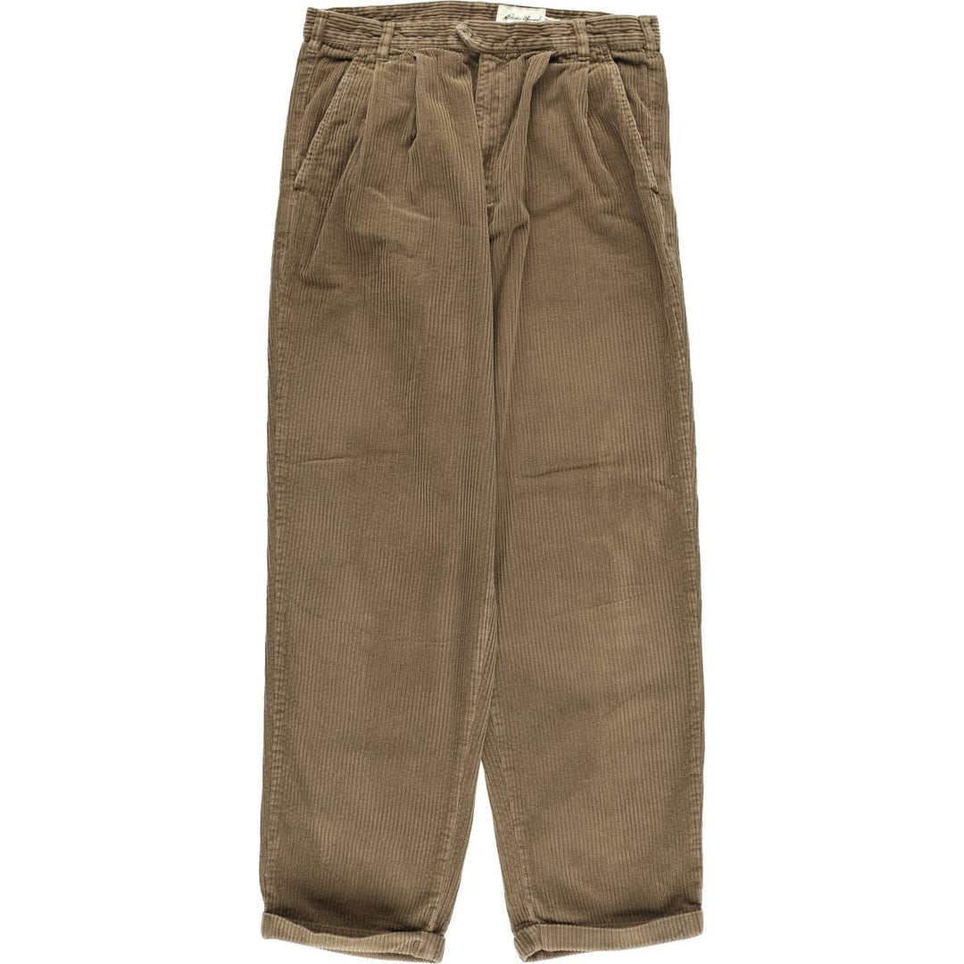 90s-00'S Eddie Bauer wide-ribbed two-pleat corduroy pants, men's size W33 cotton beige type brown Vintage Second Hand