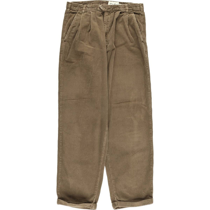 90s-00'S Eddie Bauer wide-ribbed two-pleat corduroy pants, men's size W33 cotton beige type brown Vintage Second Hand