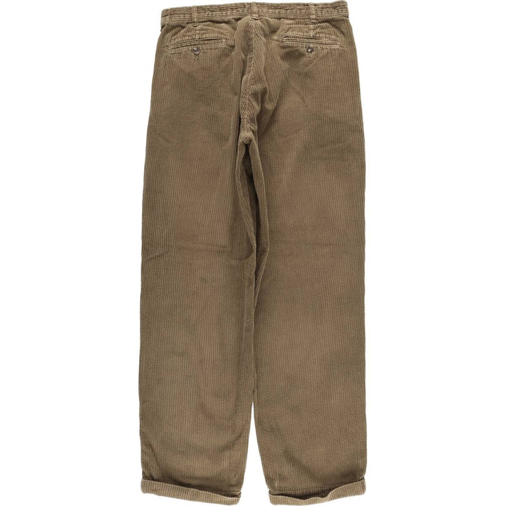 90s-00'S Eddie Bauer wide-ribbed two-pleat corduroy pants, men's size W33 cotton beige type brown Vintage Second Hand
