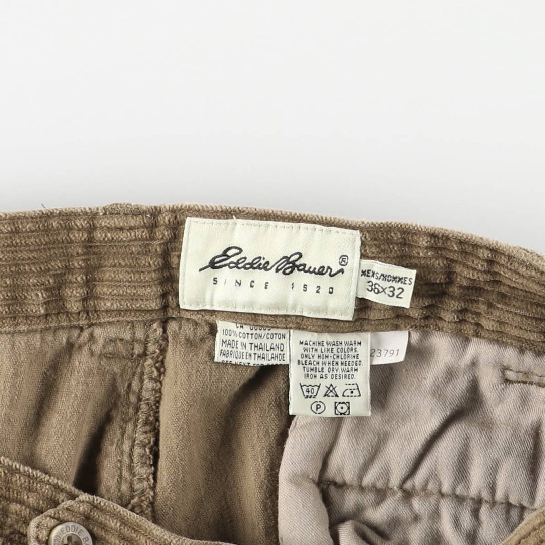 90s-00'S Eddie Bauer wide-ribbed two-pleat corduroy pants, men's size W33 cotton beige type brown Vintage Second Hand