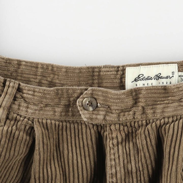 90s-00'S Eddie Bauer wide-ribbed two-pleat corduroy pants, men's size W33 cotton beige type brown Vintage Second Hand