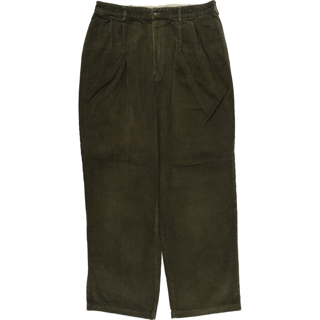 LLBean Two-pleat Corduroy Pants for Men, W35 equivalent cotton Khaki type brown Vintage Second Hand