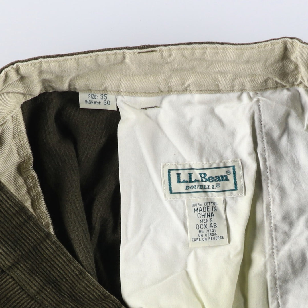 LLBean Two-pleat Corduroy Pants for Men, W35 equivalent cotton Khaki type brown Vintage Second Hand