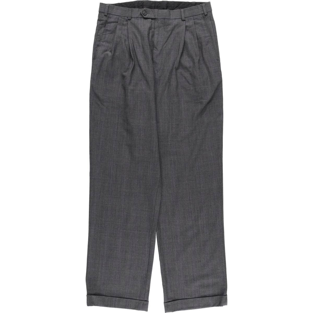 Brooks Brothers 346 STRETCH Glen Plaid Two-Pleat Wool Trousers, Men's Size W34 (approx.) wool gray type Vintage Second Hand