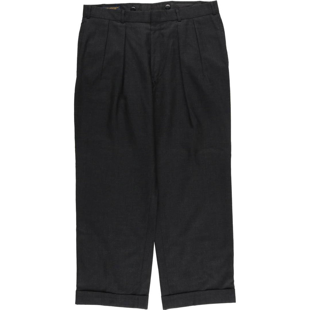 1980'S Brooks Brothers Est.1818 Wool Pants, Two-Pleat Slacks, Made in USA, Men's Size W34 (approx.), Vintage wool black type Vintage Second Hand